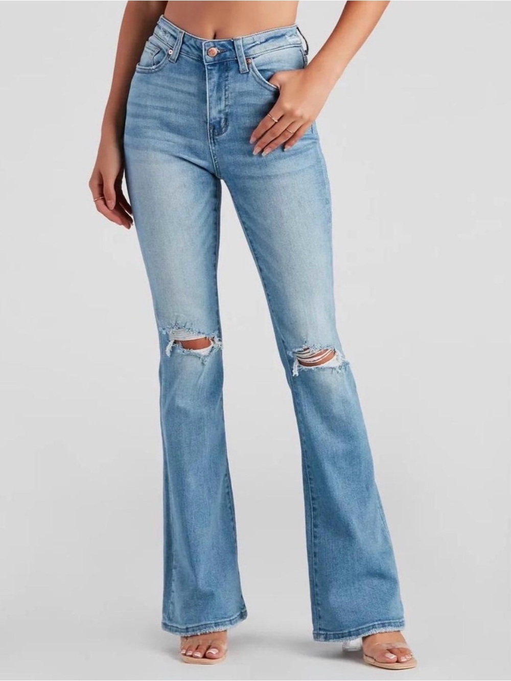 American Eagle Outfitters Light Blue Ripped Bootcut Jeans